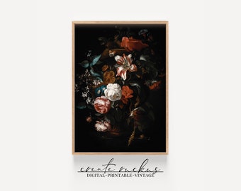 Vintage Floral Still Life Painting: Moody Victorian Art (Digital Download)