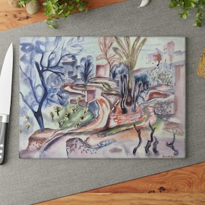 Vintage Abstract Glass Cutting Board, Home Kitchen Decor, Bright Colors, Unique Painted Art, Kitchen Accessories, Food Prep Tool