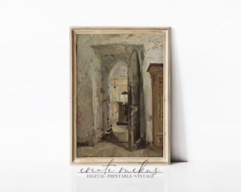 Vintage Interior Oil Painting: Farmhouse Style Printable Art (Digital Download)