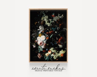 Vintage Floral Still Life Painting: Moody Victorian Art (Digital Download)