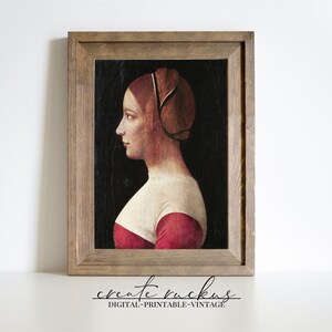 Antique Portrait of a Woman from the 1400s | Printable Downloadable Wall Art | Digital Print | Vintage Art academia Dark moody eclectic