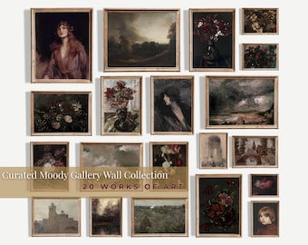 Moody Vintage Gallery Wall Art Collection: 20 Antique Printable Living Room Prints Digital Download