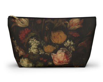 Vintage Print Floral Cosmetic Makeup Bag Accessory Pouch w T-bottom Great for Make-up Give as a gift!