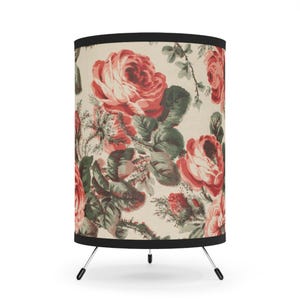 Vintage Floral Tripod Lamp: Boho Home Decor Accent Lighting