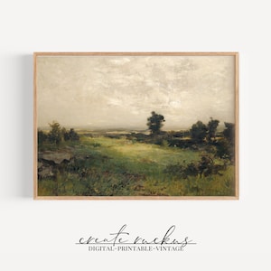 Country Landscape Painting | Moody Art | Muted Colors | Farm House Decor |Trendy Vintage Print | PRINTABLE ART