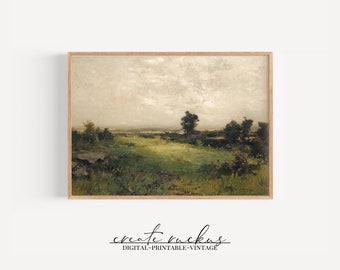 Vintage Country Landscape Painting: Muted Farmhouse Art (Printable Art)