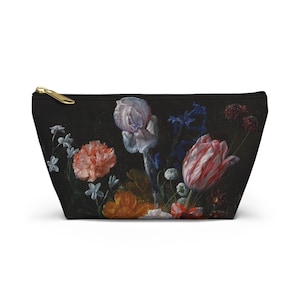 Floral Accessory Pouch, Vintage Iris Art Print, Makeup Bag, Travel Organizer, Zipper Pouch, Gift for Her moody dark academia