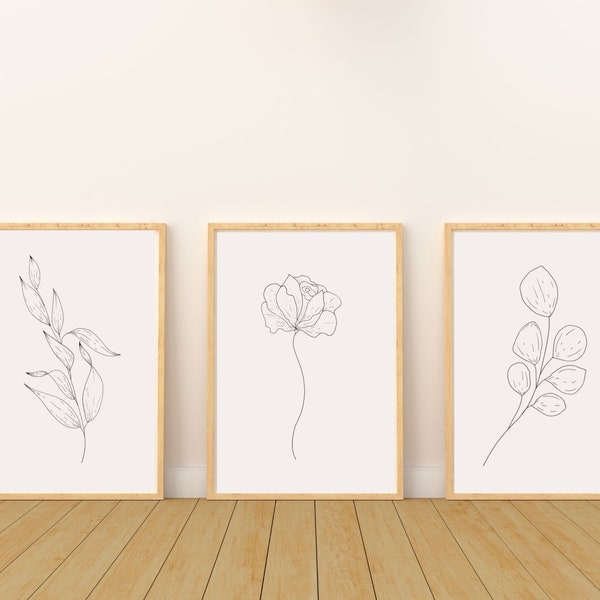 Florale Line Art - Line Art Wanddekoration - Digitale Downloads - druckbare Wandkunst - Home Decor - Minimalistisches Dekor - Neutrales Dekor - Blumen