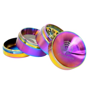 Herb Grinder, Grind Eeze Herb Grinder, Rainbow Color Finish, Tobacco Grinder, Concaved Top, 4 Sizes Available