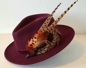 Custom Medium Double Looped Pheasant Tail Hat Pin design