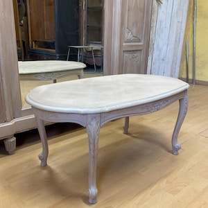 Vintage Coffee table France, circa '1960 solid cherry wood creamy paintwash