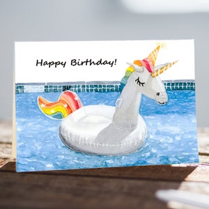 Cartão de Aniversário Unicórnio Aquarela I Dois Tamanhos