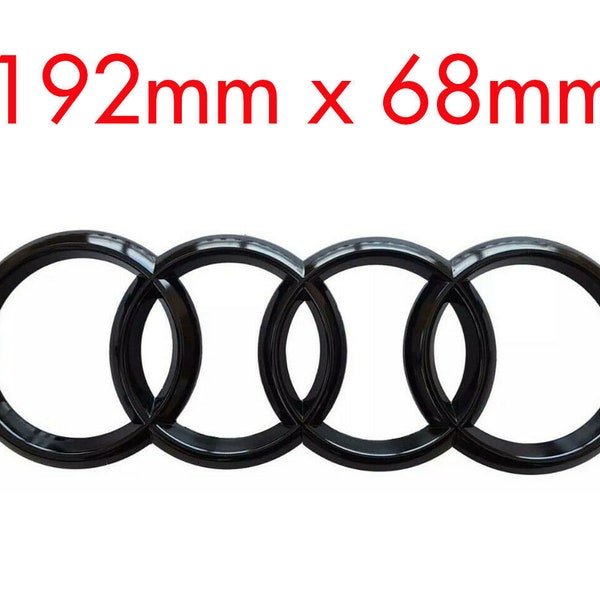 Black Gloss Rear Back Audi Badge Rings Logo Emblem Audi A3 A4 A5 A6 192mm x 68mm