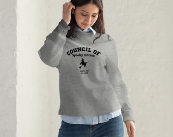 Spooky Bitches Council Crewneck sudadera, sudadera de Halloween, suéteres de Halloween, sudadera de bruja, camisa espeluznante, camisa de bruja, Halloween