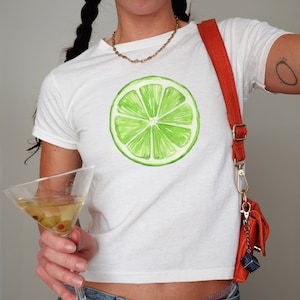 Women's Fitted Tee, Lime Tee, 90s Baby Tee, Y2K, Fruit Tee, Trendy Shirt, Cropped Shirt, Baby Tee, Lime Shirt, Limes, Fruit Graphic Shirt