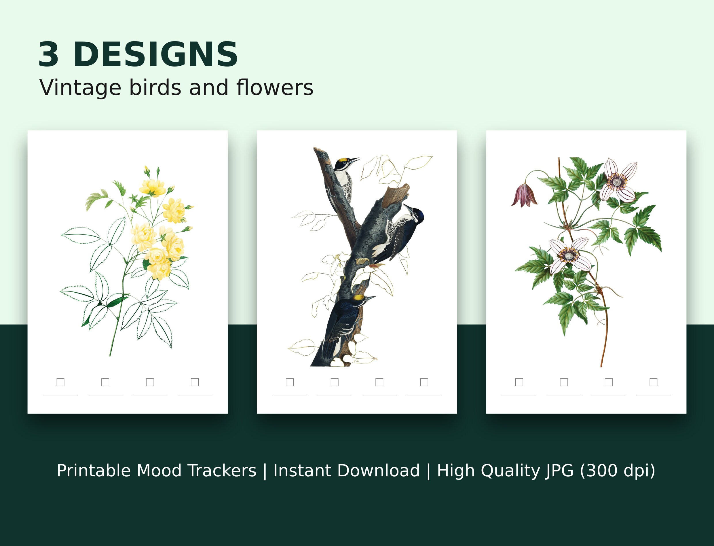 Printable Vintage Floral Mood Tracker Bundle, Bullet Journal Inserts ...