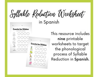Spanish Syllable Reduction Worksheets