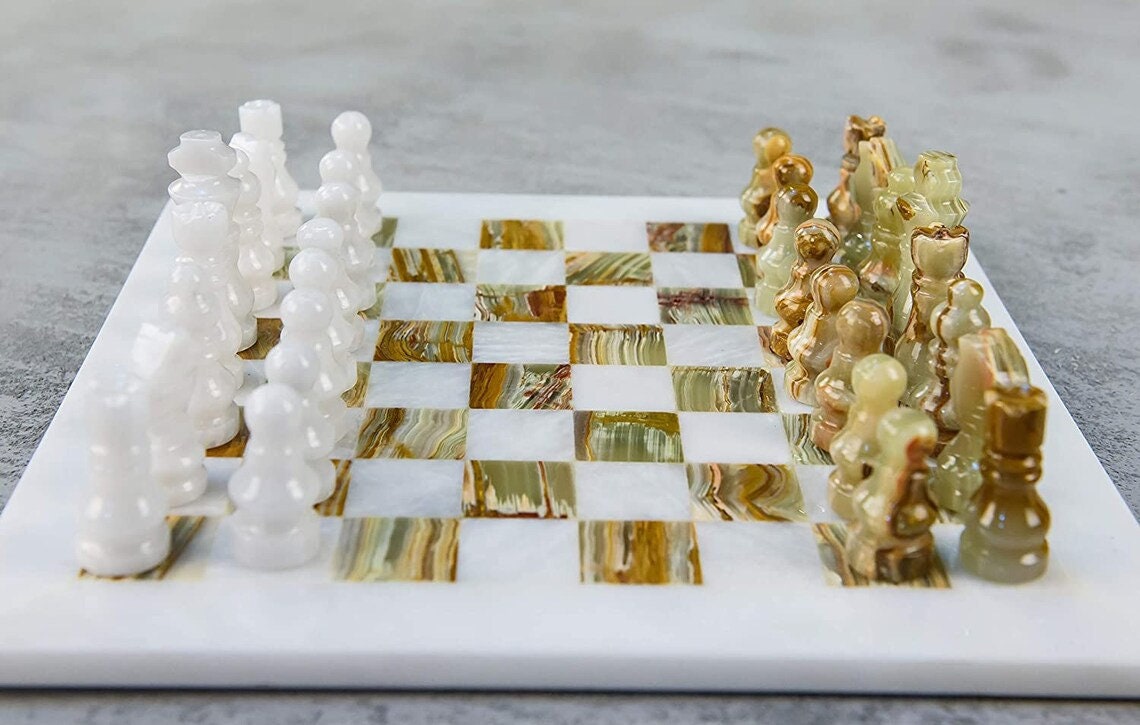 Handmade Marble White and Green Onyx Chess Set for Adult-chess - Etsy  Australia
