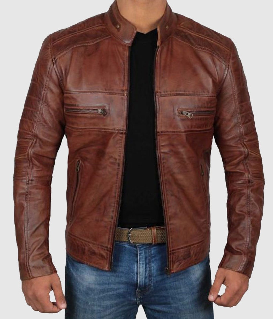 Luxury Mens Leather Jacket Brown Handmade Real Leather Vintage - Etsy