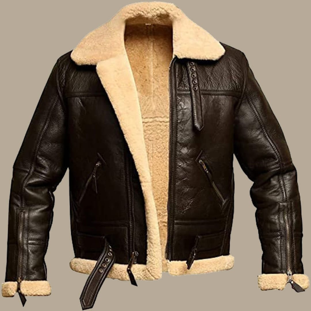 Luxury B3 Aviator Jacket RAF Aviator Brown Bomber Jacket Real Shearling