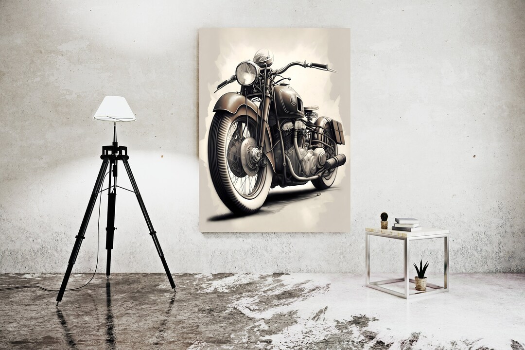 Vintage Motorcycle Poster for Your Basement Wall Decor / Beige and ...
