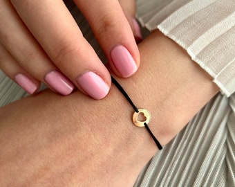 Gold Tiny Heart Bracelet with Solid 14K Gold Charm, Adjustable String,Mothers Day Gift, Anniversary Gift,Stackable Minimalist Dainty Jewelry