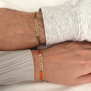 Juego de pulseras para parejas con dijes Billion en oro macizo de 14 quilates, pulseras para parejas a juego para él y para ella, pulseras de hilo para amantes para él y para ella