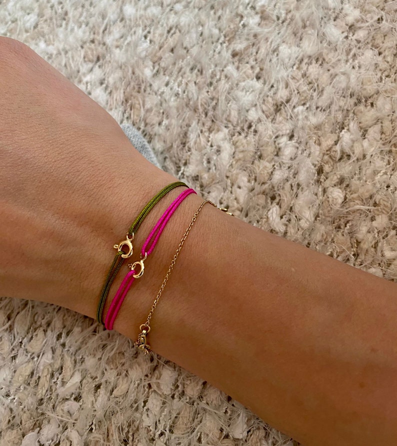 Womens String Bracelet with 14k Gold Clips, Minimalist Wish Bracelet, Dainty Friendship Bracelet, Anniversary Gift , Stackable Bracelet, mothers day gift, couples bracelets, matching couples bracelets, waterproof bracelet, dainty stacking jewelry