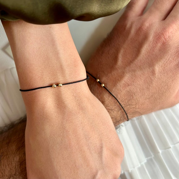 18k Solid Gold Beads Couples Bracelet Set His and Hers Matching Bracelets Anniversary Gift Dainty Minimalist Jewelry Stackable Set Etsy