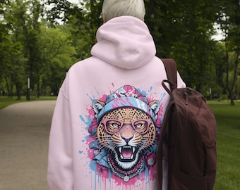 Urban Safari Fashion Designer Leopard Hoodie - Trendy Graphic Sweatshirt, Bold Streetwear, Unisex Statement Apparel