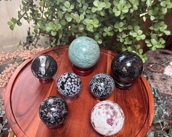 Crystal Sphere: Amazonite, Moonstone, Fossil, Jasper, Obsidian