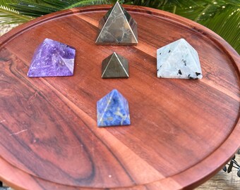 Amethyst | Pyrite | Rainbow Moonstone | Pyramid | Crystal Healing | Decor | Gift