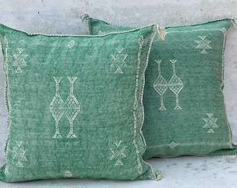Contemporary green pillow, Silk  pillow ,Sabra Pillow, 20*20 inch, handmade pillow, cactus pillow, Moroccan pillow, decorative pillow cover,