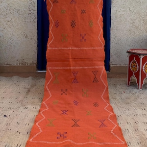 Moroccan Cactus silk runner Rug, Authentic rug, Genuine silk rug, Handmade rug, Area rug, Berber carpet, ,orange custom rug, sabra rug.