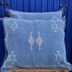 Contemporary tranquil blue pillow, Silk  pillow ,Sabra Pillow,handmade pillow, cactus pillow, Moroccan pillow, decorative pillow, authentic