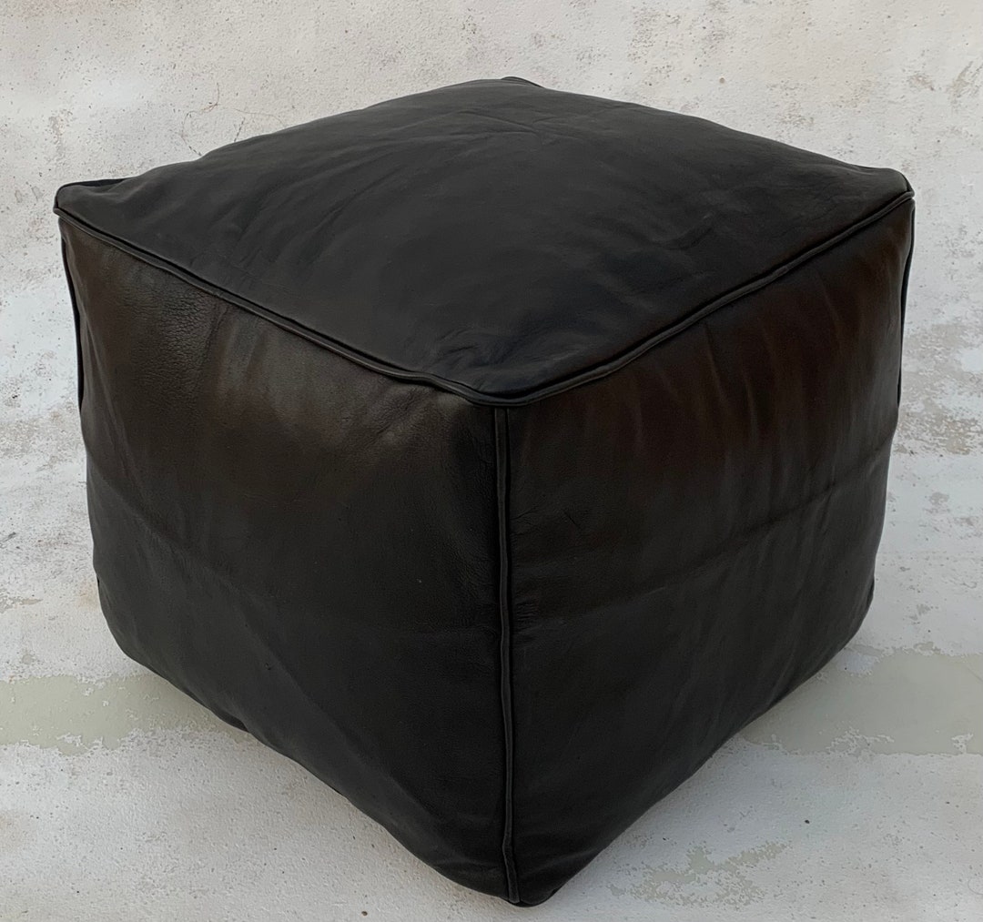 Square Black Pouf, Moroccan Pouf,leather Pouf, Ottoman Pouf,leather ...
