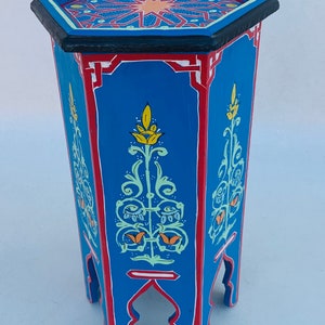 Moorish table, Moroccan table, blue table, artistic table, hexagonal table, painted table, colored table