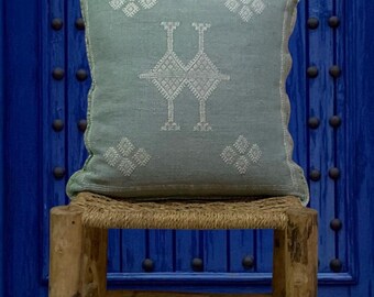 Contemporary green pillow, Silk  pillow ,Sabra Pillow, 20*20 inch, handmade pillow, cactus pillow, Moroccan pillow, decorative pillow cover,