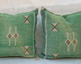 Contemporary green pillow, Silk  pillow ,Sabra Pillow, 20*20 inches, handmade pillow, cactus pillow, Moroccan pillow, decorative pillow