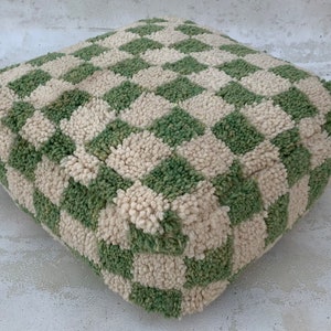 Moroccan hand knotted Checker Wool Pouf, Berber Natural ottoman pouf, Customized  pouf,Wool Handmade Pouf Cover, decorative pouf