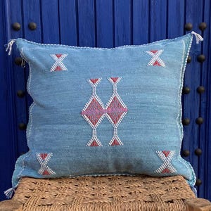 Contemporary blue pillow, Silk  pillow ,Sabra Pillow, 18*18 inches, handmade pillow, cactus pillow, Moroccan pillow, decorative pillow.