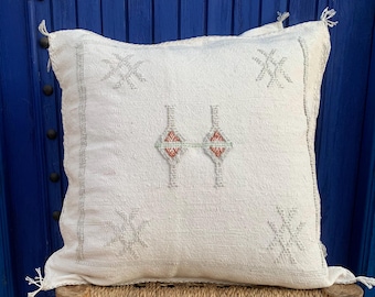 Contemporary white beige pillow, Silk  pillow ,Sabra Pillow,handmade pillow, cactus pillow, Moroccan pillow, decorative pillow cover,