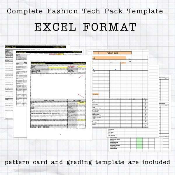 Complete Fashion Style Tech Pack Digital Download Design Worksheet Template Excel Format Apparel Industry