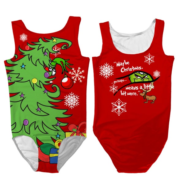 Holiday Christmas Grinch Inspired Girls Gymnastics Performance Leotard Outer Swim Top