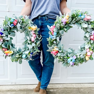 Spring Tulip Front Door Wreath, Lambs Ear Easter Wreath, Pastel Tulip Wreath, Mother’s Day Gift, Spring Porch Decor, Housewarming Gift