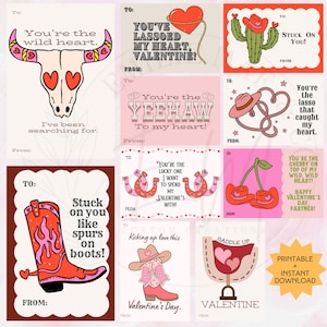 Tarjetas de San Valentín con temática de vaqueros del oeste / Set de impresión digital / Descarga instantánea