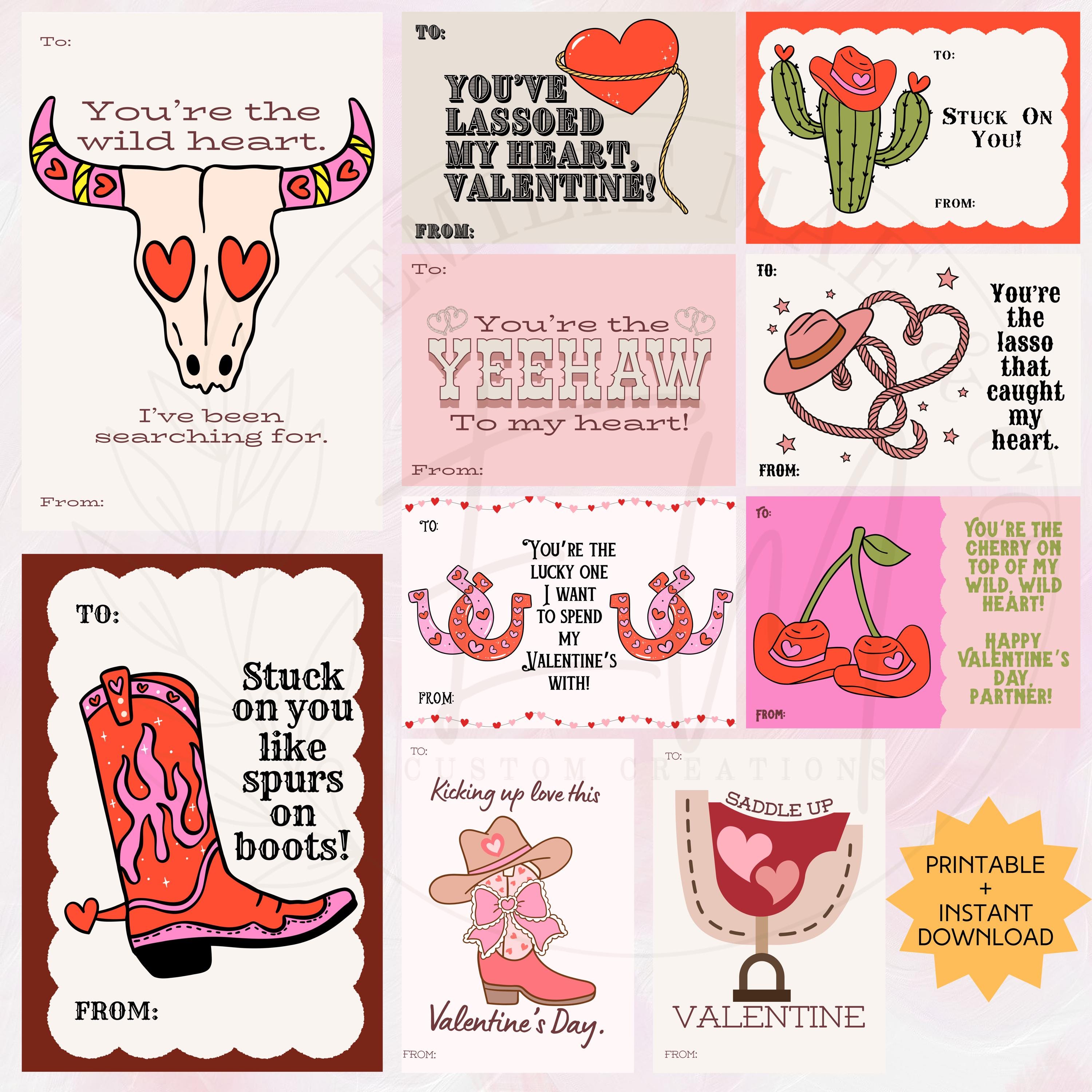Western Cowboy Valentine’s Day Cards | Digital Printable Set | Instant ...