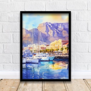 Cape Town South Africa Travel Poster Print Table Mountain Wall Art Scenic Coastal City Decor Gift for Africa Lovers and Landscape