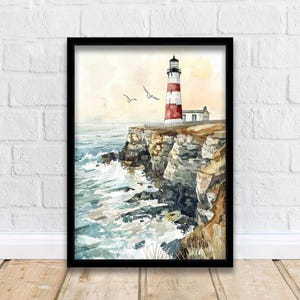 Portland Bill Lighthouse Watercolor Art Print, Dorset Coastal Painting, Jurassic Coast Wall Decor, Lighthouse Gift
