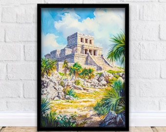 Tulum Mexiko Reise Poster Druck Maya Ruins Wand Kunst Mexikanische Küsten Dekor Malerische Landschaft Geschenk